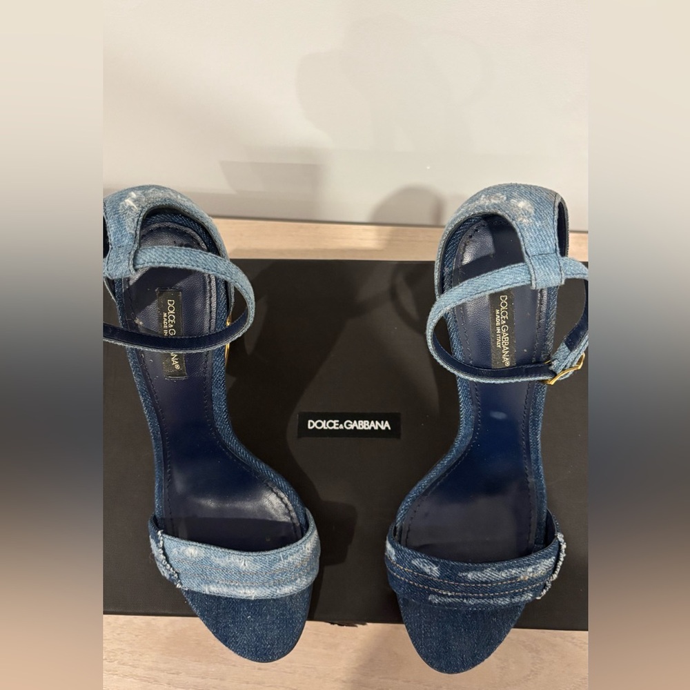 Dolce & Gabbana Blue Denim Heels with Gold Detail - Picture 5 of 5